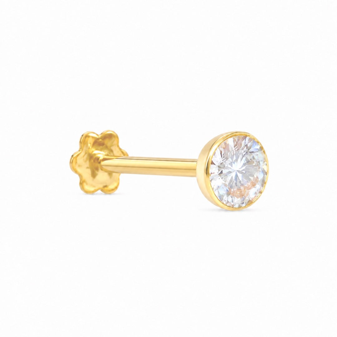 22 Karat Gelbgold & Zirkonia Nasenpiercings/Nasenstecker mit Schraubverschluss (3.5MM-4.5MM)