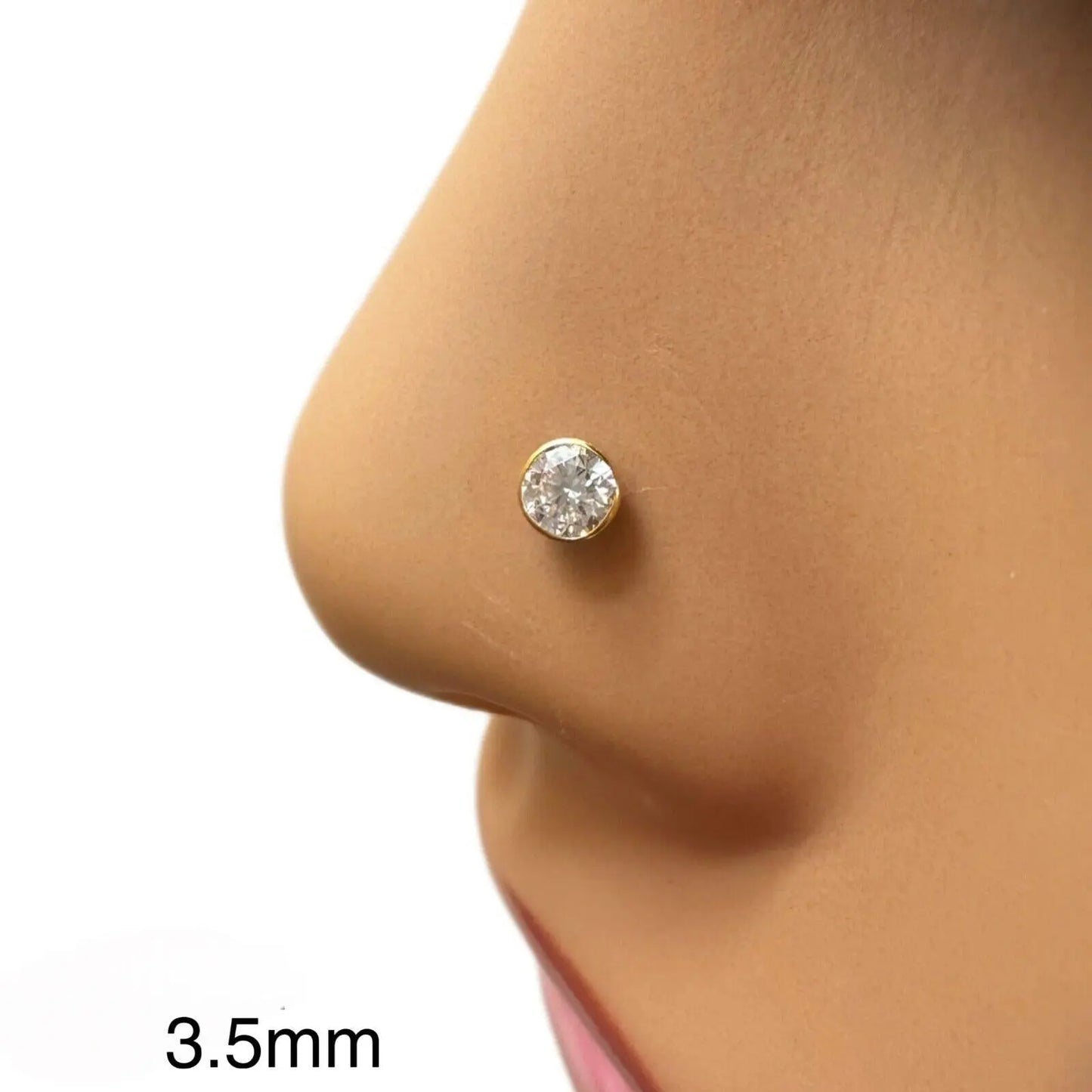 22ct Yellow Gold & Cubic Zirconia Nose Studs/Nose Pin Screw Back (3.5MM-4.5MM) 