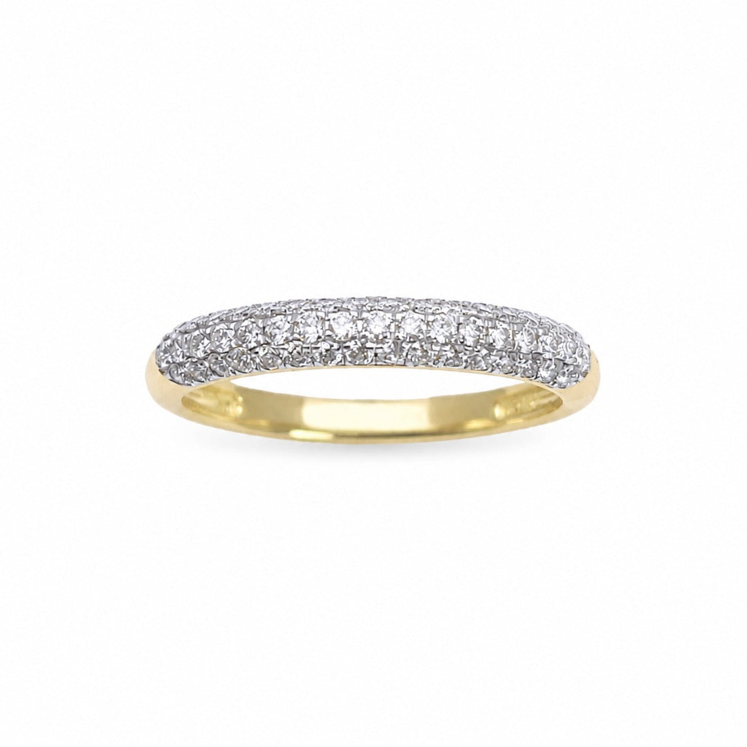 14ct Yellow Gold Natural Diamond Dome Pav� Ring 3 Row 0.34ct