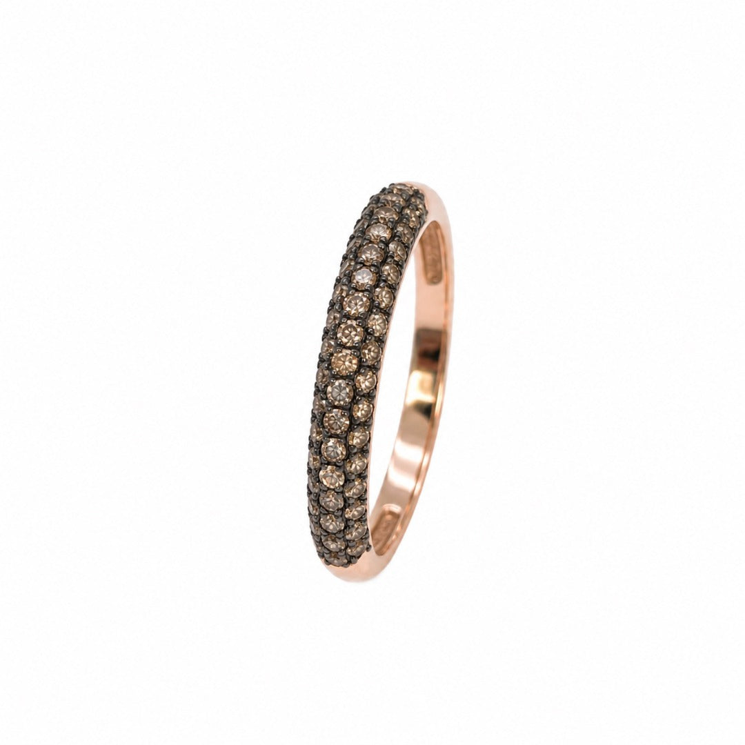 14ct Rose Gold Natural Champagne Diamond Dome Pav� Ring 0.36ct