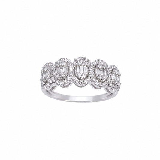 18ct White Gold Natural Diamond 5 Cluster Baguette Ring 0.49ct
