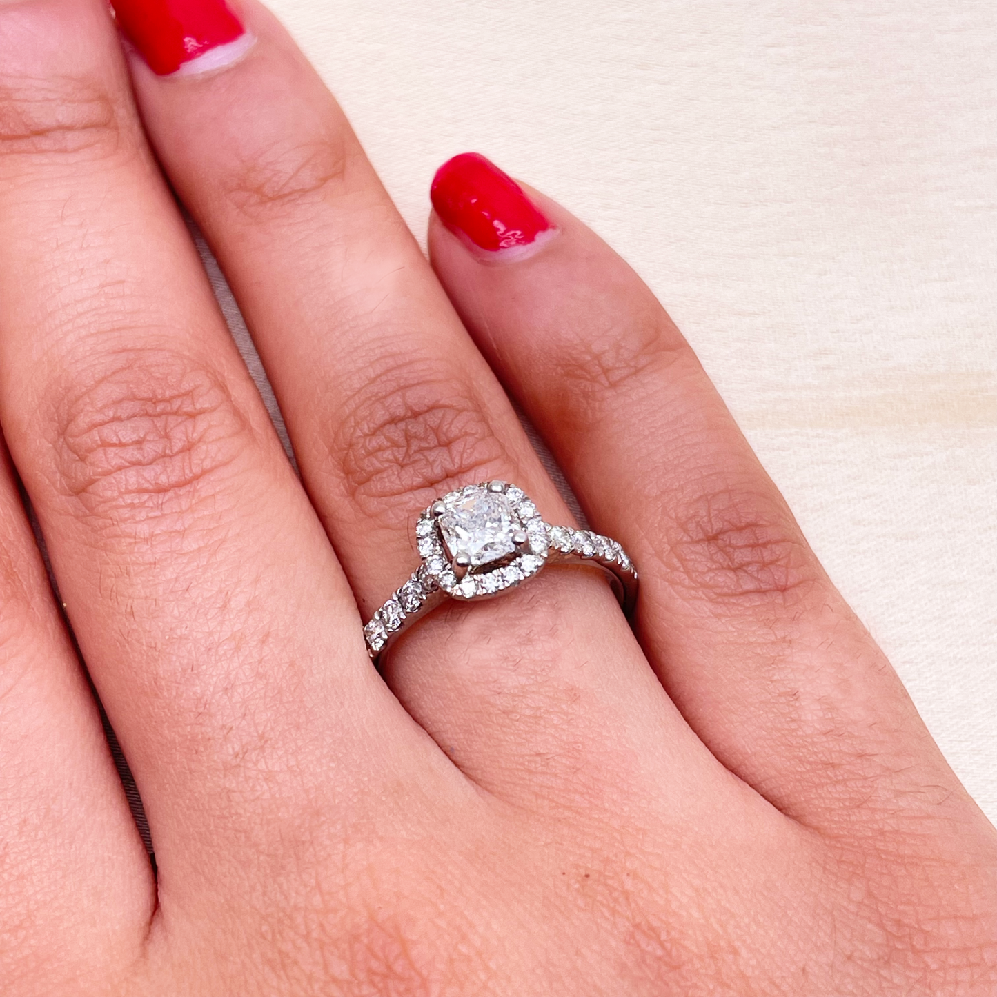 14ct White Gold 4-Claw Cushion Natural Diamond  Engagement Ring 1.28ct