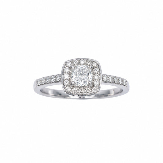 18ct White Gold GIA Natural Diamond Cushion Halo Ring 0.60ct