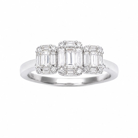 18 Karat Weißgold runder Diamant- und Baguetteschliff-Trilogie-Ring 0,58 ct