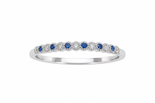 18ct White Gold Sapphire & Diamond Stackable Milgrain Ring 0.09ct