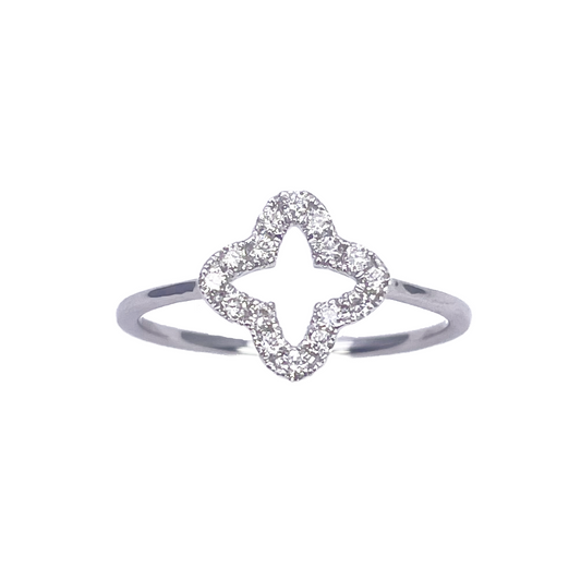 Ring aus 18 Karat Weißgold, Diamanten, Kleeblatt-/Blütenform, 0,19 Karat
