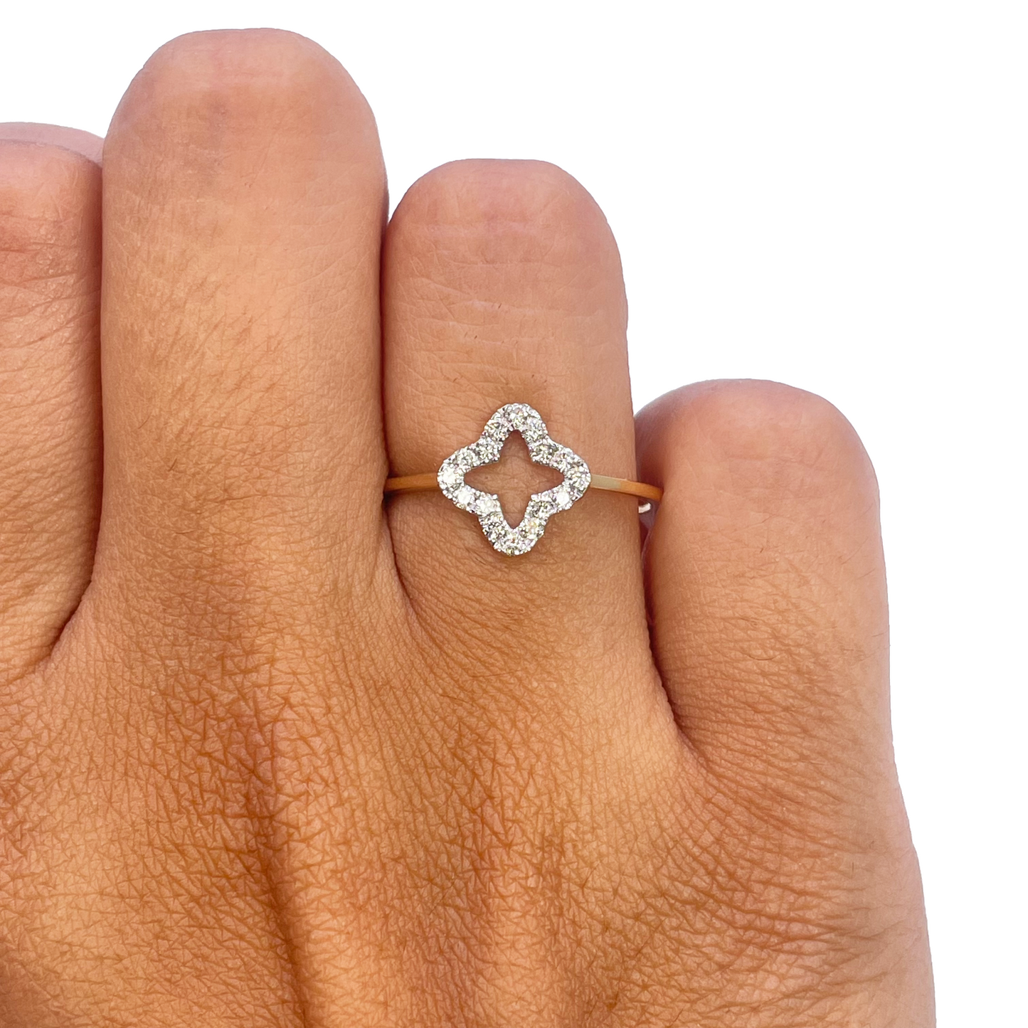 Ring aus 18 Karat Gelbgold mit Diamanten, Klee-/Blumenform, 0,18 Karat