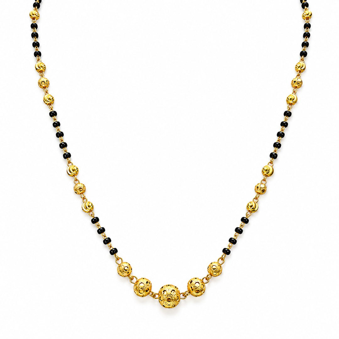 22 Karat Gelbgold Diamantgeschliffene Perlen-Mangalsutra-Halskette 47 cm