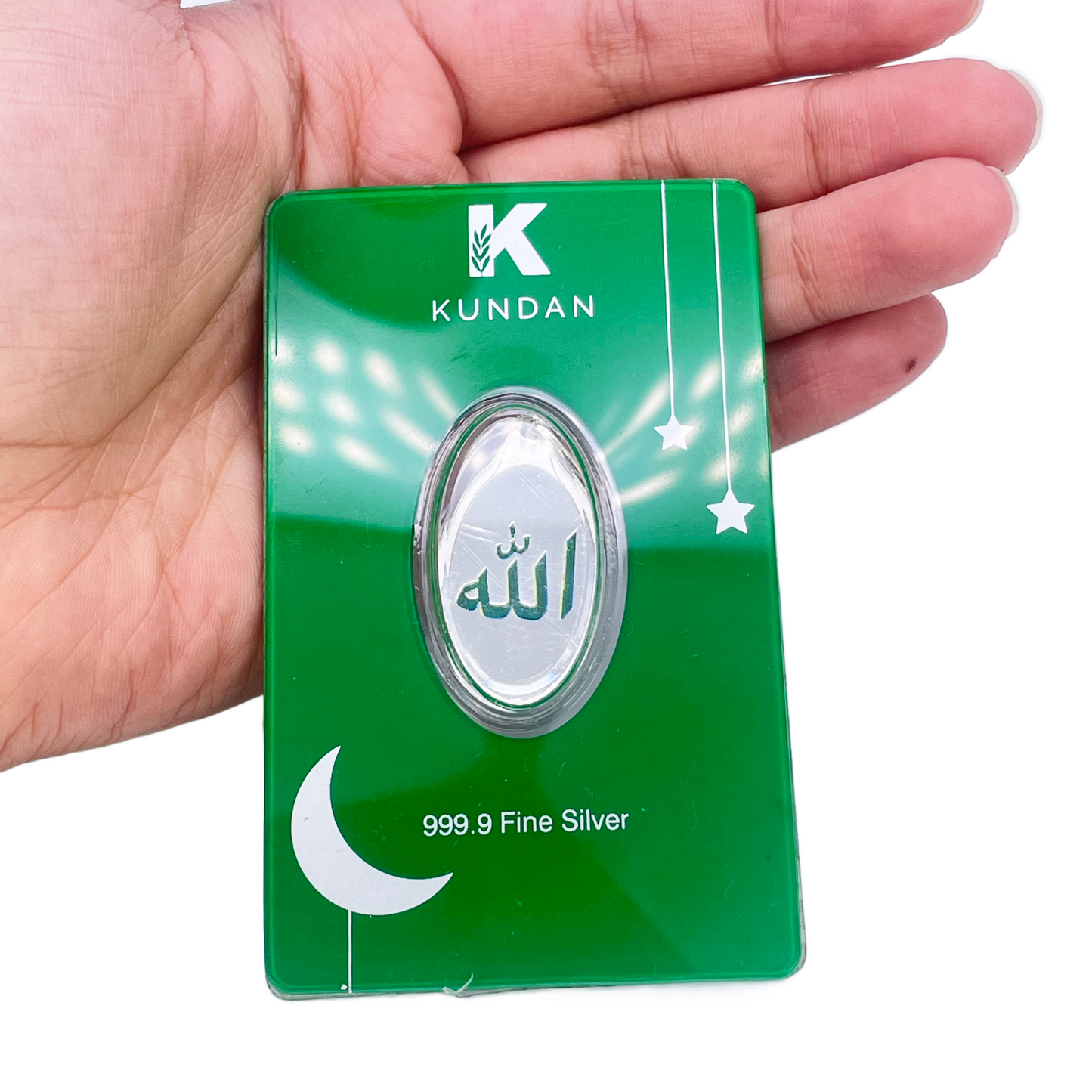 999.9 Feinsilber 5 Gramm Grün gefärbter Allah Anhänger Versiegelte Packung