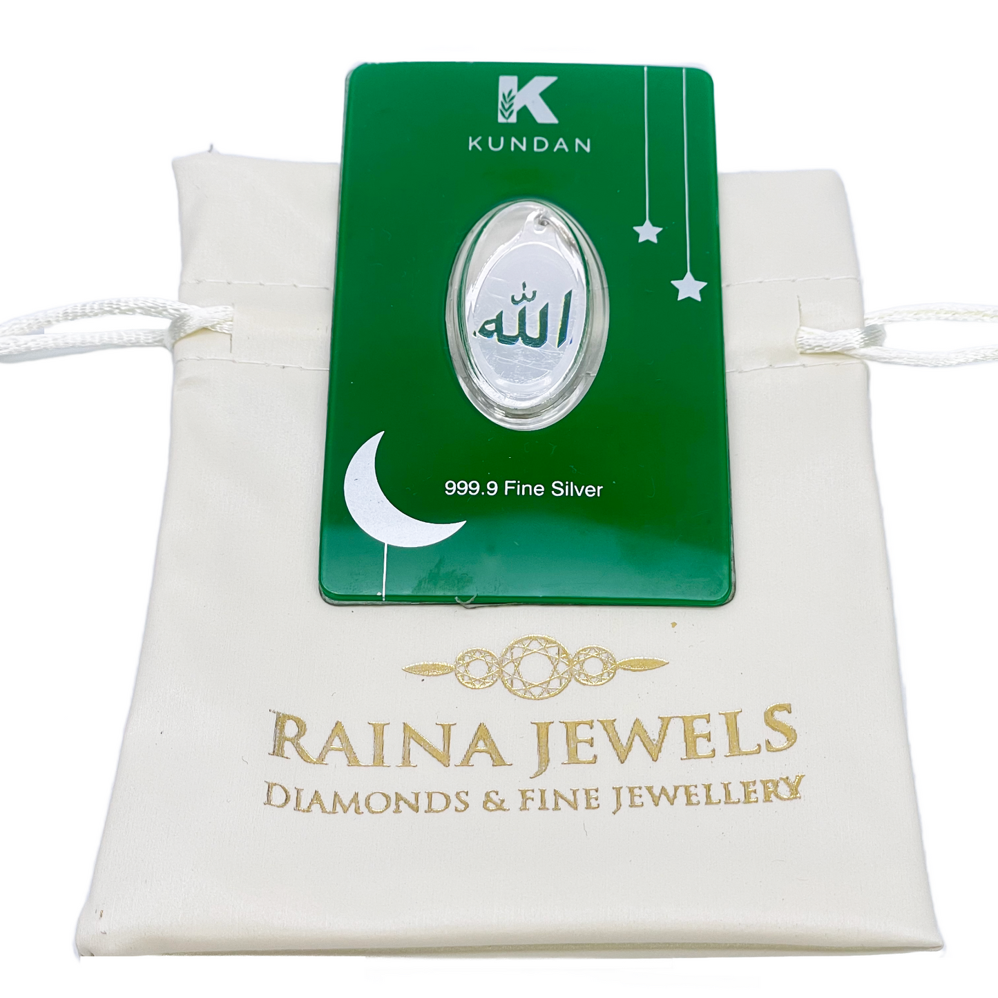 999.9 Feinsilber 5 Gramm Grün gefärbter Allah Anhänger Versiegelte Packung