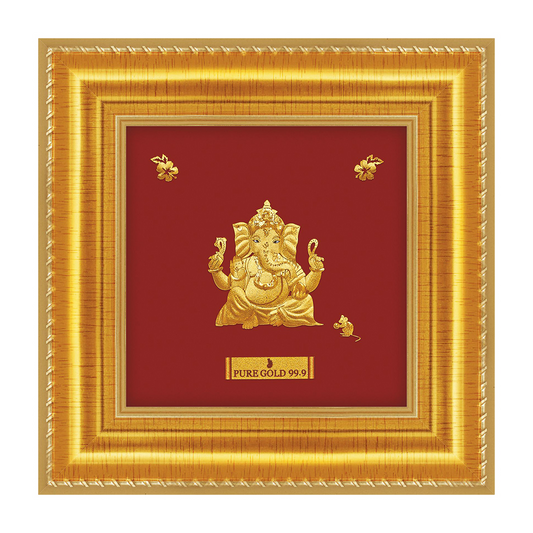 24ct Pure Gold Leaf Bal Suvarna Ganesha Frame 13.9 x 13.9cm