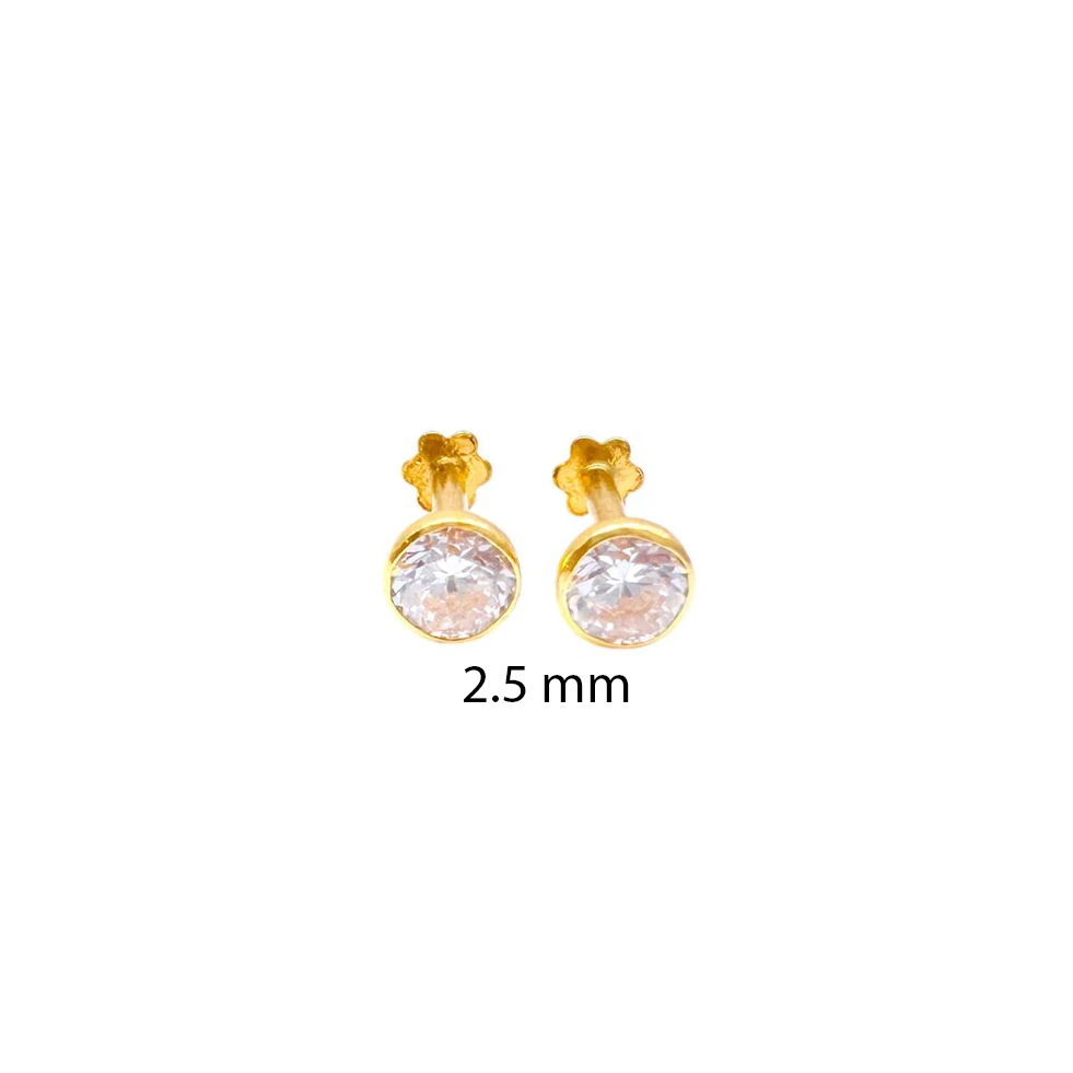 22 Karat Gelbgold runde Lünette Kinderohrstecker 2,5-4,5 mm