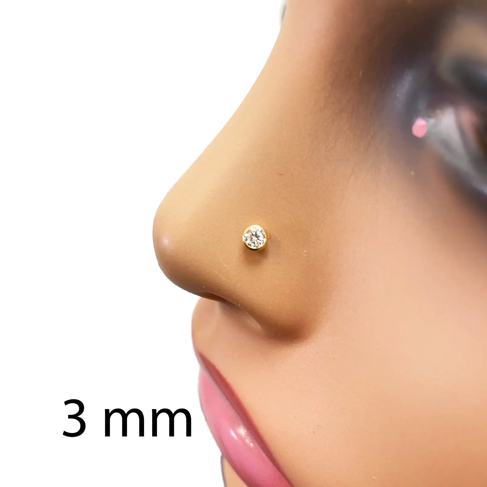 22ct Yellow Gold & Cubic Zirconia Nose Studs/Nose Pin Screw Back (3.5MM-4.5MM) 