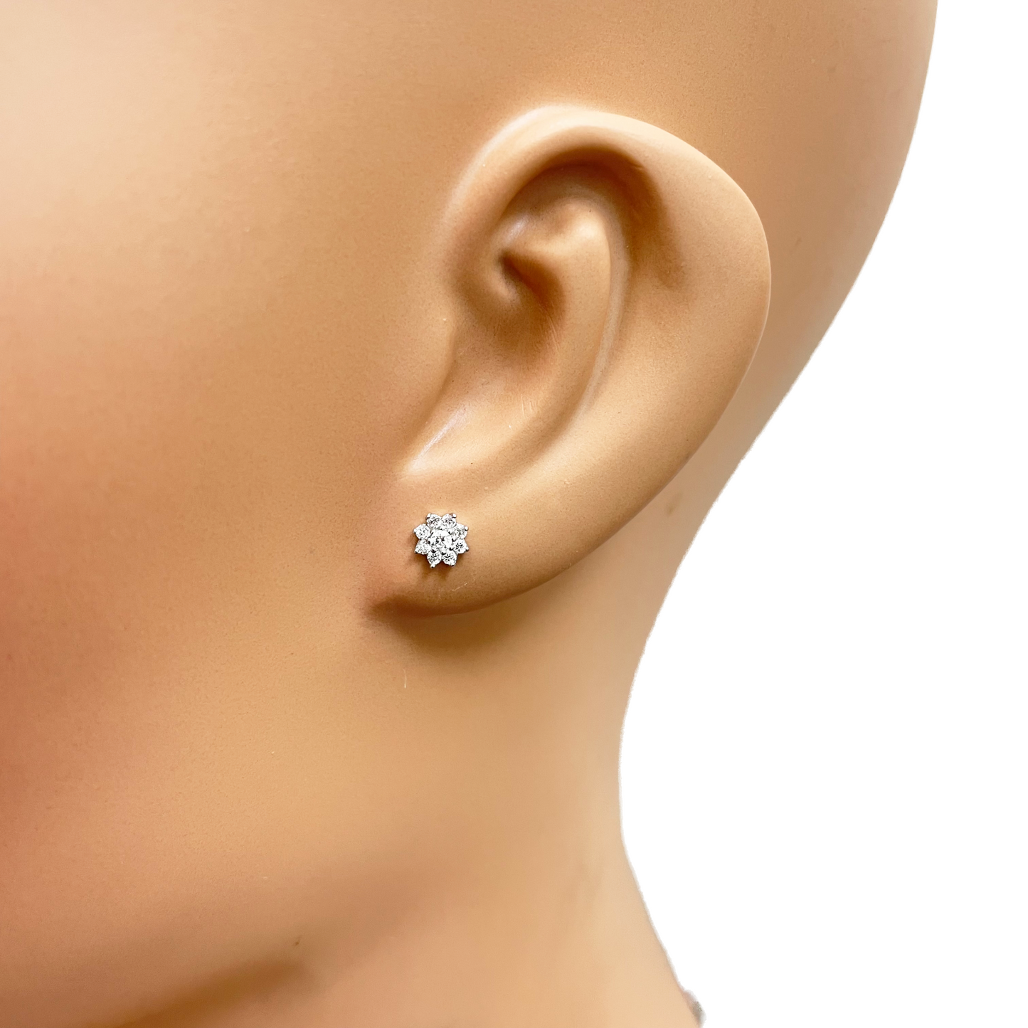 18 Karat Weißgold Wunderschöne Ohrringe für Kinder mit achtblättrigem Blumenmuster und Zirkonia, 5,5 mm Länge