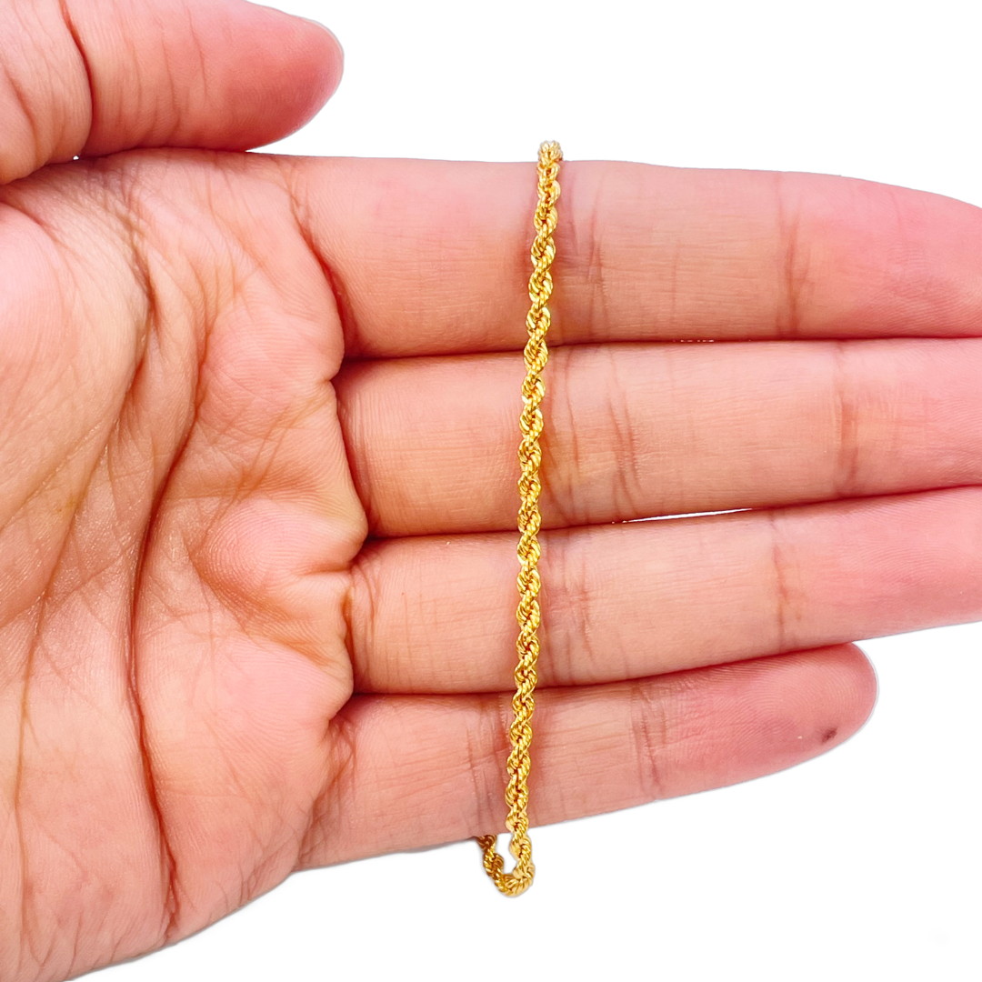 22 Karat Gold Seilkette Armband Leicht 7 Zoll 2,2 mm