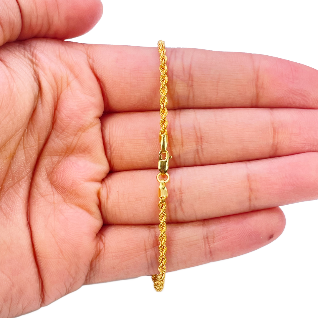22 Karat Gold Seilkette Armband Leicht 7 Zoll 2,2 mm