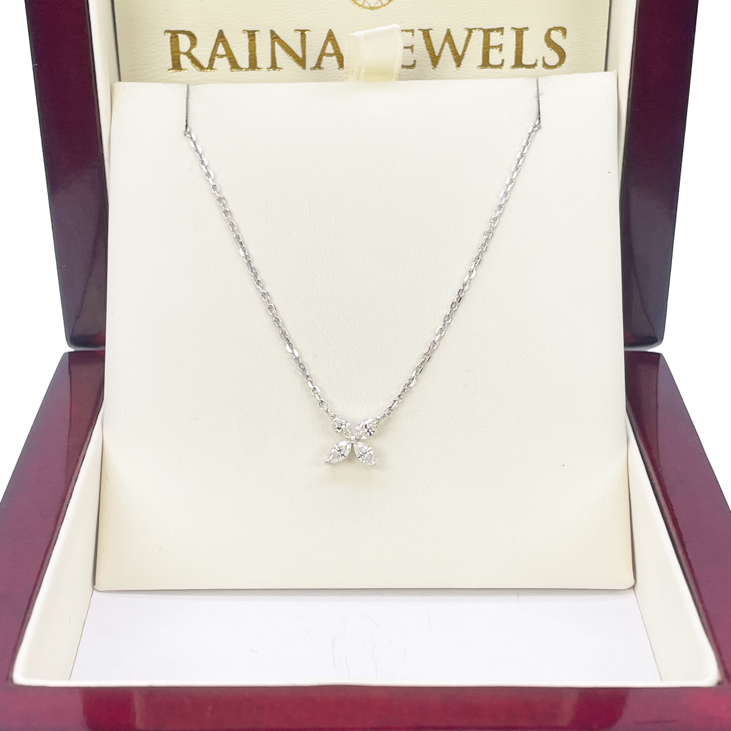 18ct White Gold Marquise Diamond Four-Leaf Flower Pendant Necklace ? 0.45ct