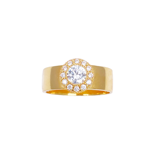 22 Karat Gold Zirkonia Halo Ring Hochglanzpoliert 8,6 mm Breite