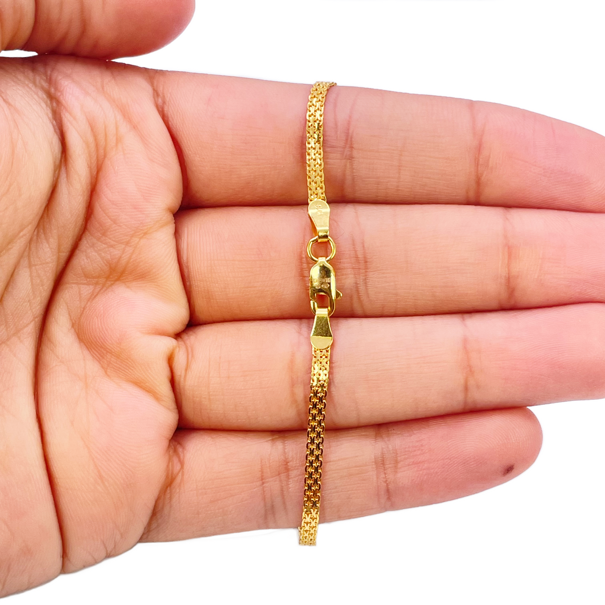 22ct Yellow Gold Flat Bismark Chain Bracelet 7 Inches High-Polished Minimalist