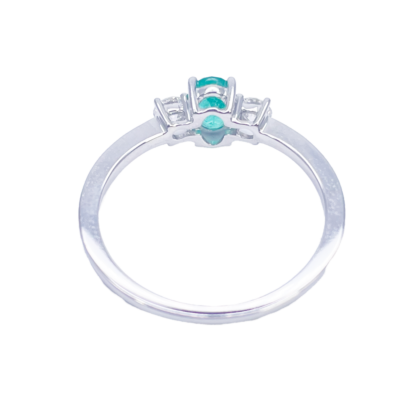 18 Karat Gold Smaragd Diamant Ring Natur Rund & Oval Schliff Drei-Stein 0,60 Karat
