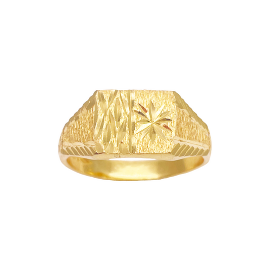 22 Karat Gold Quadratischer Siegelring Strukturiert & Hochglanzpoliert Diamantschliff Ring 8,4 mm Breite