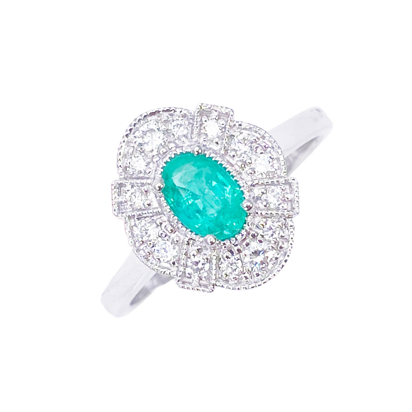 18 Karat Gold Natur Smaragd Diamant Halo Ring Rund & Oval Schliff 0,65 Karat