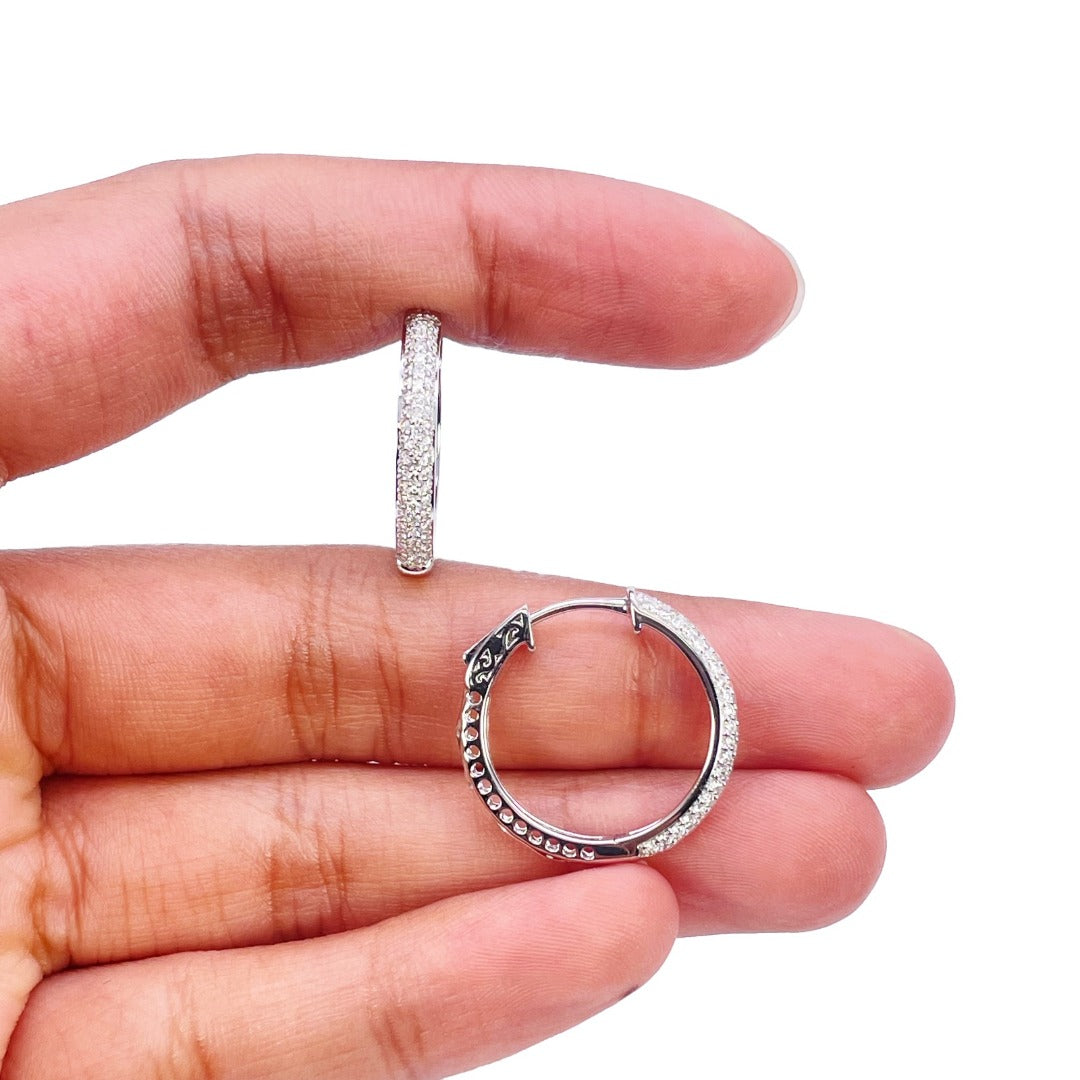 14ct Gold Diamond Hoops 0.60ct Natural Diamond Huggies Earrings 16.5mm Diameter