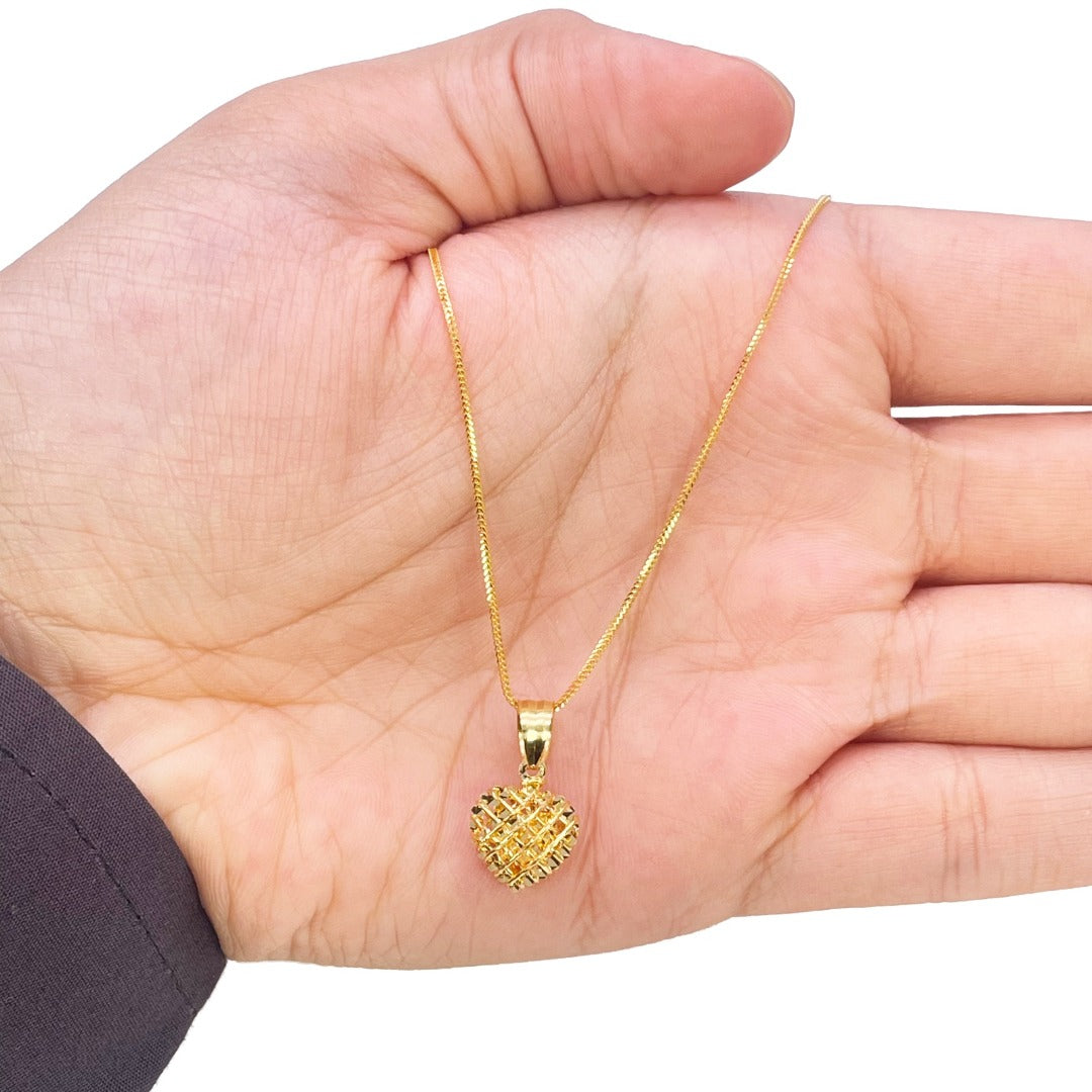 22 Karat Gold Herzanhänger Diamantgeschliffenes Netz Hochglanzpoliert 18 mm Länge