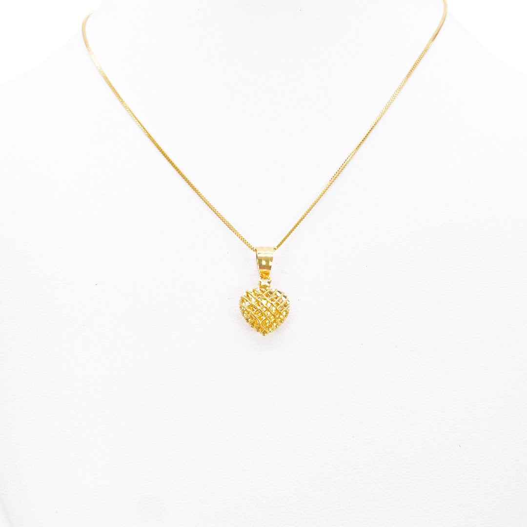 22 Karat Gold Herzanhänger Diamantgeschliffenes Netz Hochglanzpoliert 18 mm Länge
