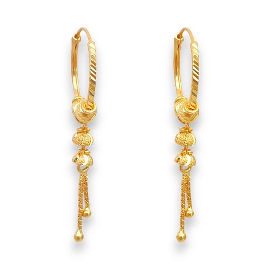 22 Karat Gelbgold Diamantgeschliffene Kugel-Tropfen-Creolen 14mm