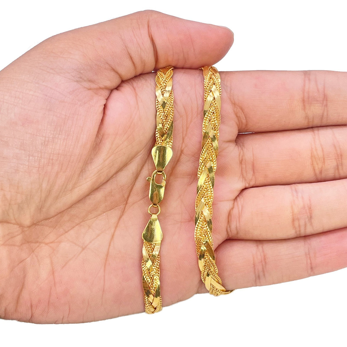 22ct Gold Plaited Herringbone Braid Flat Chain Necklace High Polished 22 Inches