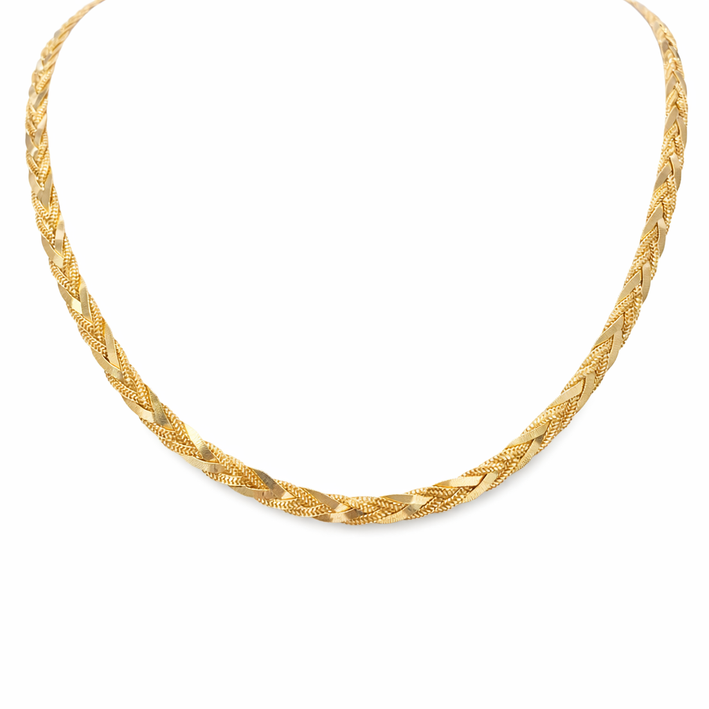 22ct Gold Plaited Herringbone Braid Flat Chain Necklace High Polished 22 Inches