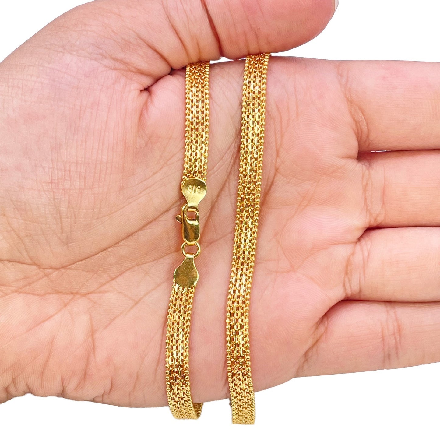 22ct Yellow Gold Flat Link Chain Necklace 22 Inches 5.2mm Width