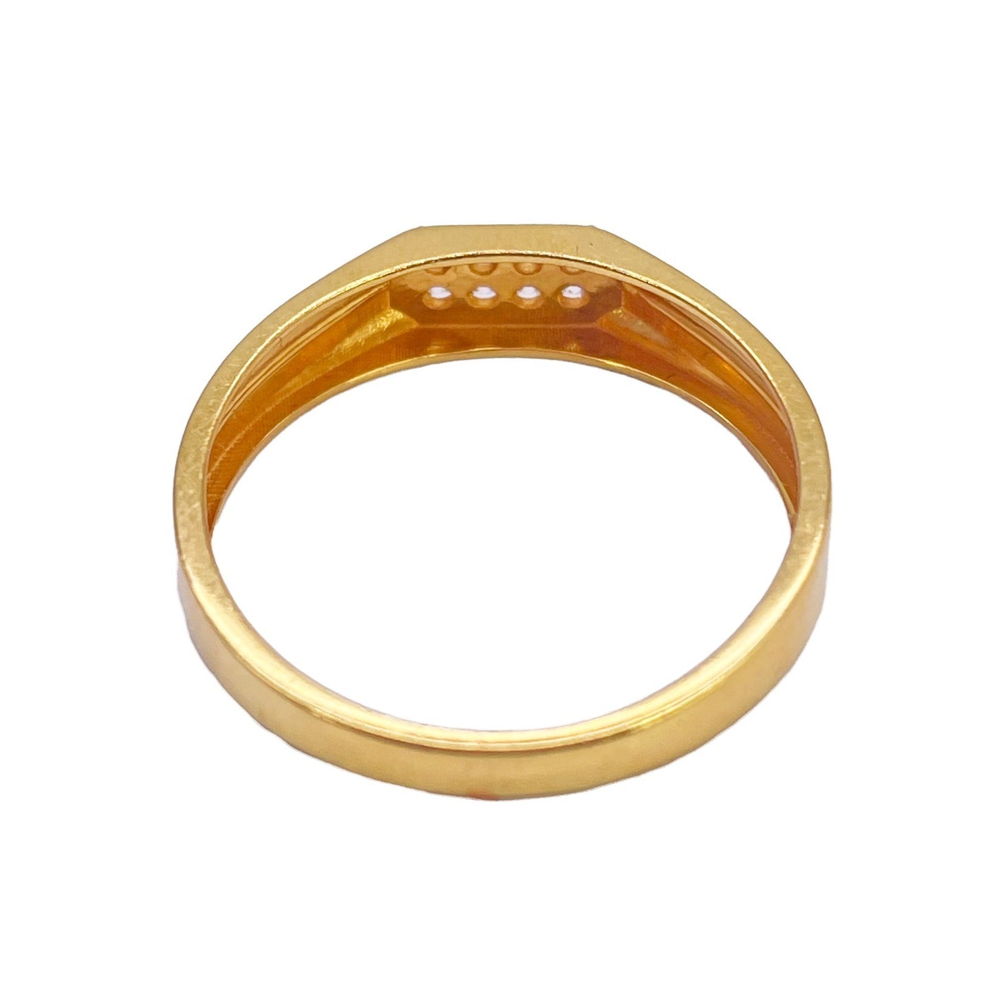 22ct Yellow Gold Mens CZ Pave Rectangle Cluster Band Ring High Polish