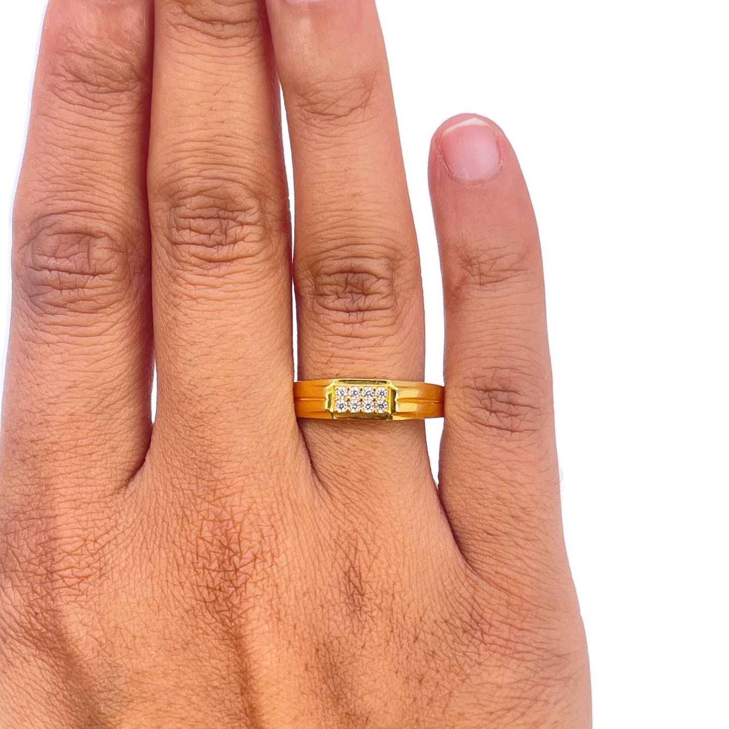 22ct Yellow Gold Mens CZ Pave Rectangle Cluster Band Ring High Polish