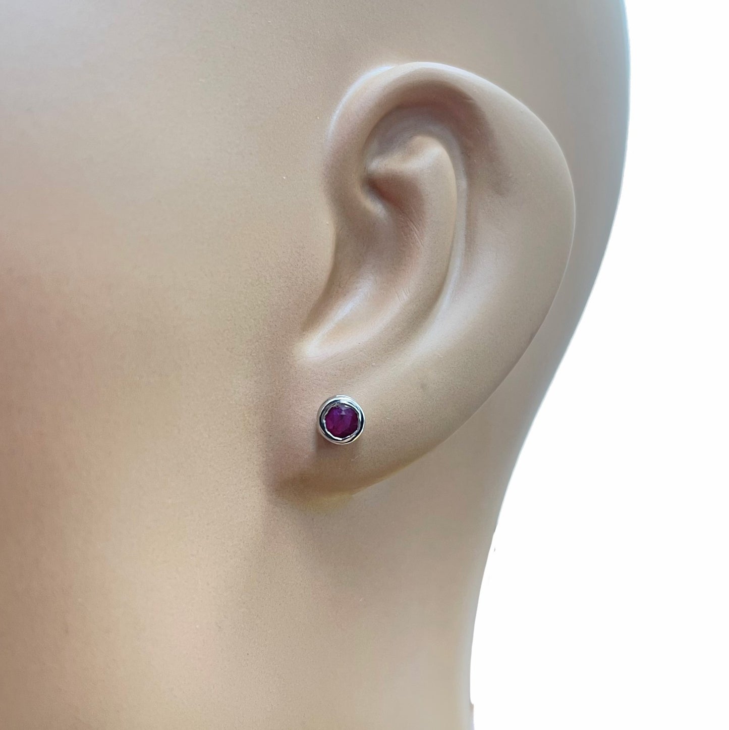18ct White Gold Natural Ruby Solitaire Rubover Bezel Stud Earrings 0.47ct