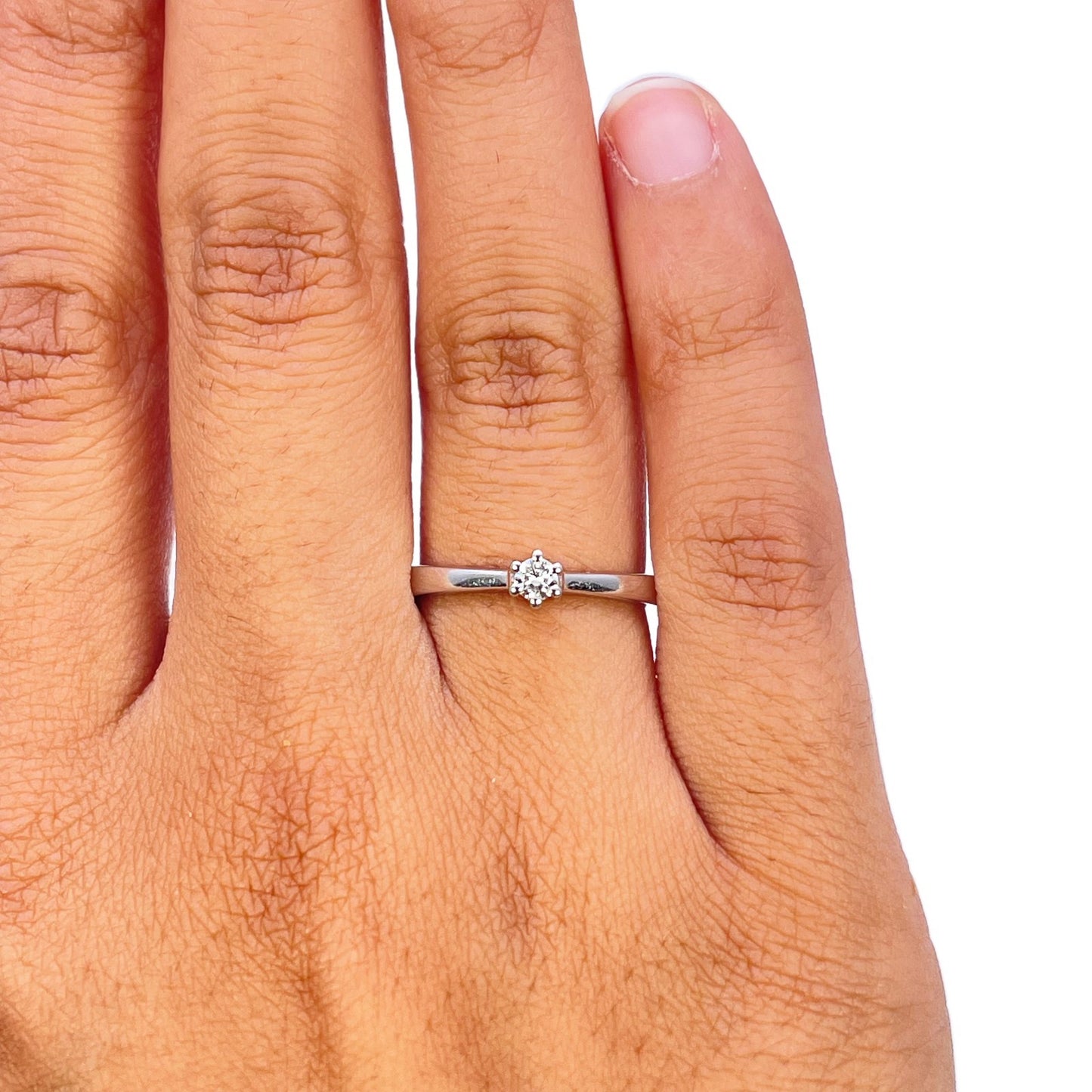 14ct White Gold Natural Diamond Solitaire Ring 0.10ct Six Claw