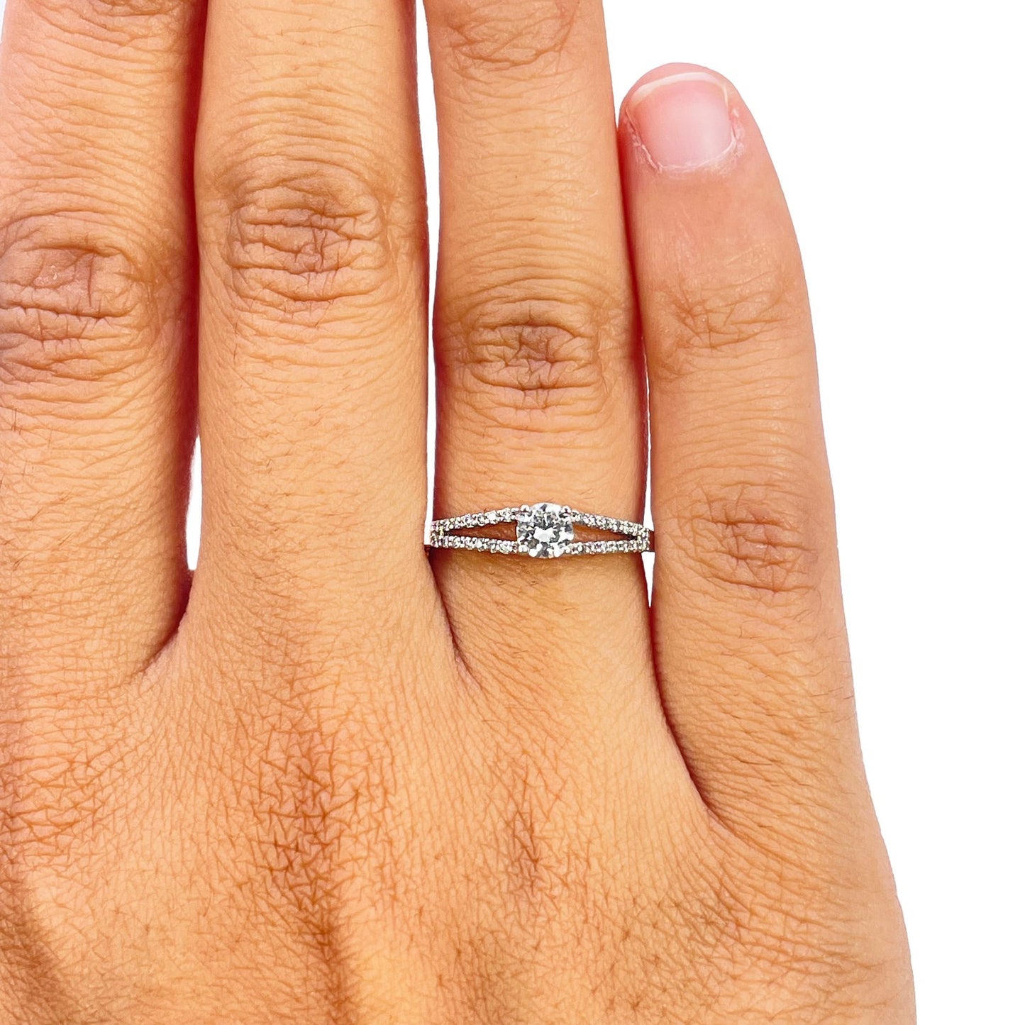 18ct White Gold Natural Diamond Split Shank Pave Ring 0.30ct