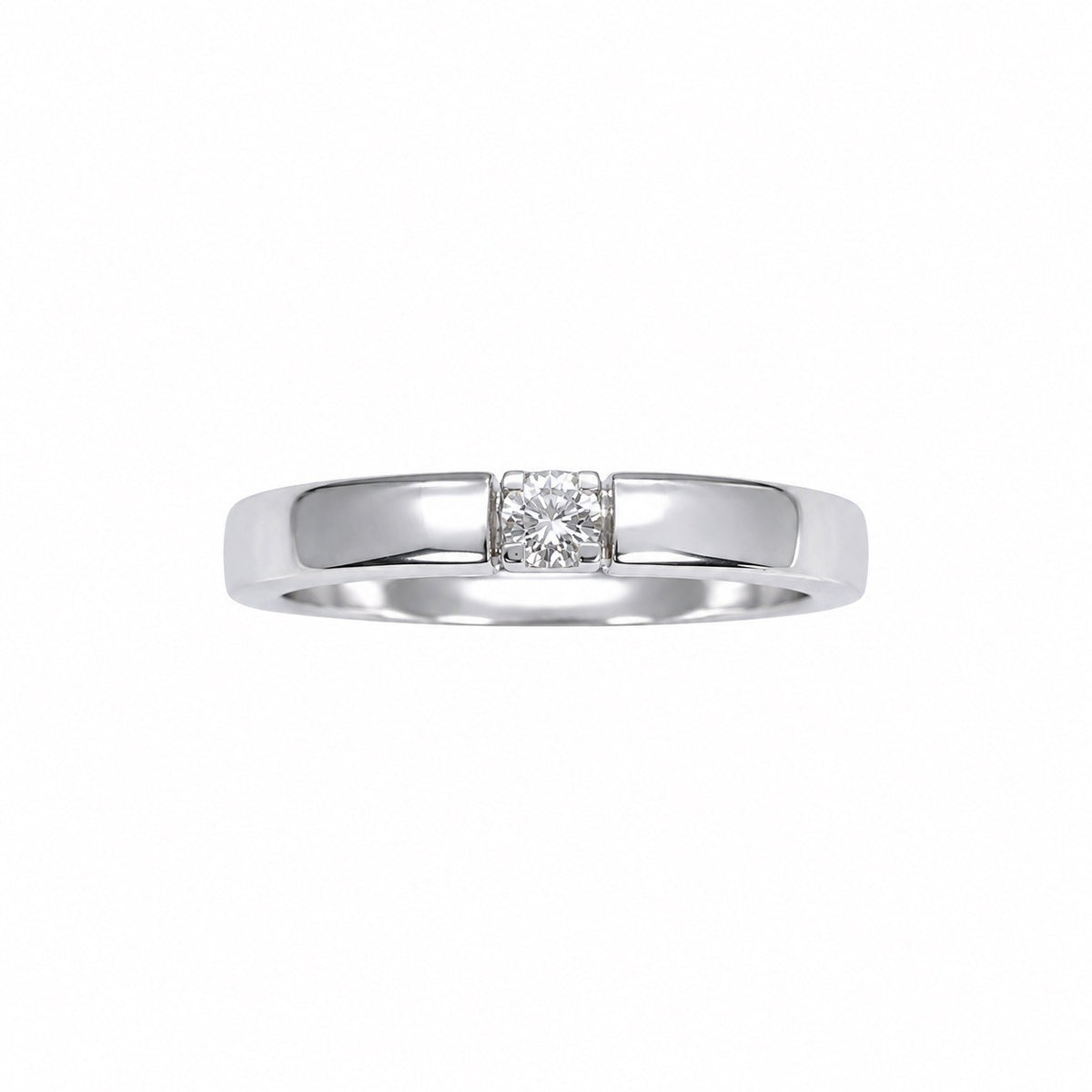14ct White Gold Tension Style Diamond Solitaire Ring Modern Wedding Band 0.12ct