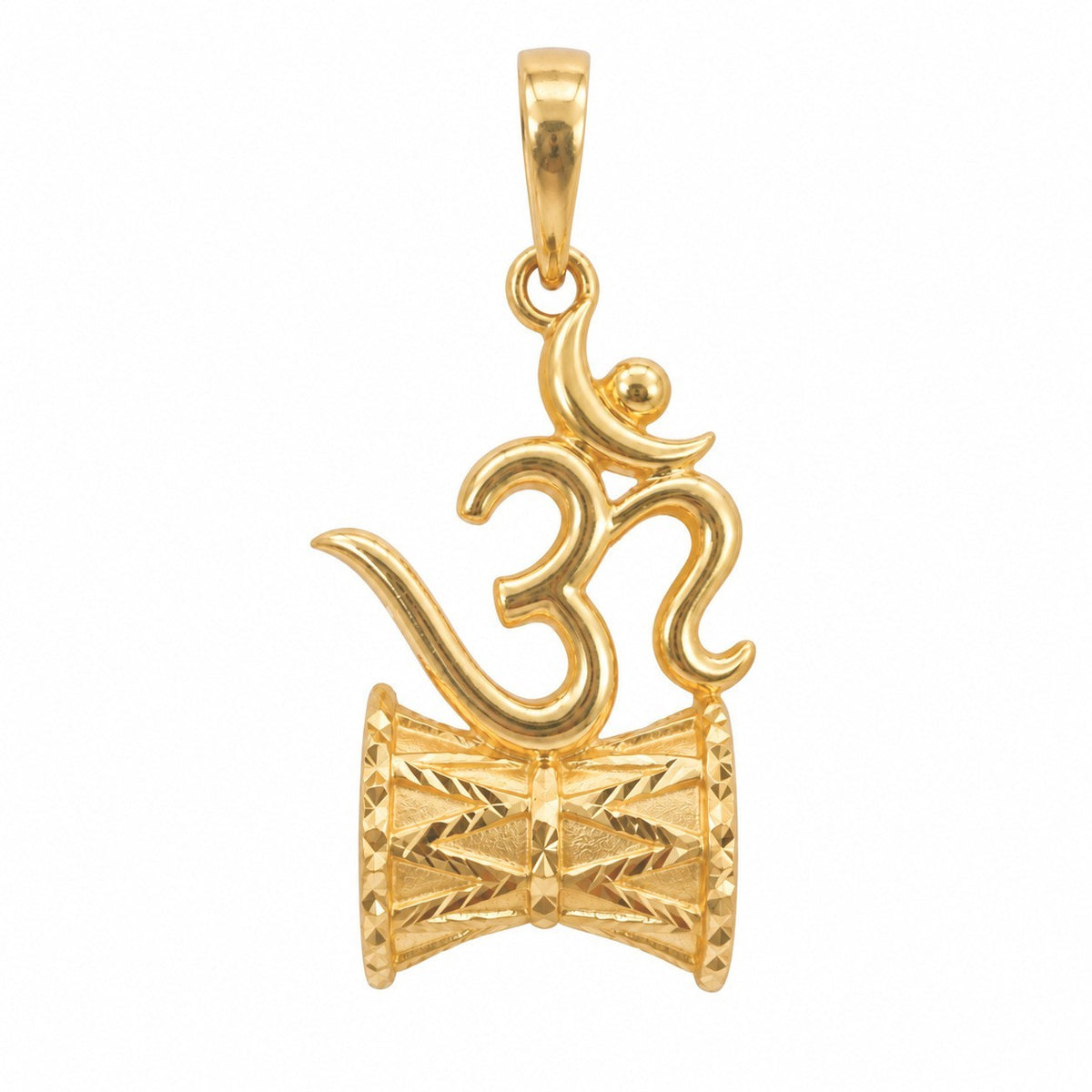 22ct Yellow Gold High Polished OM Shiva Damru Pendant (30x15mm)