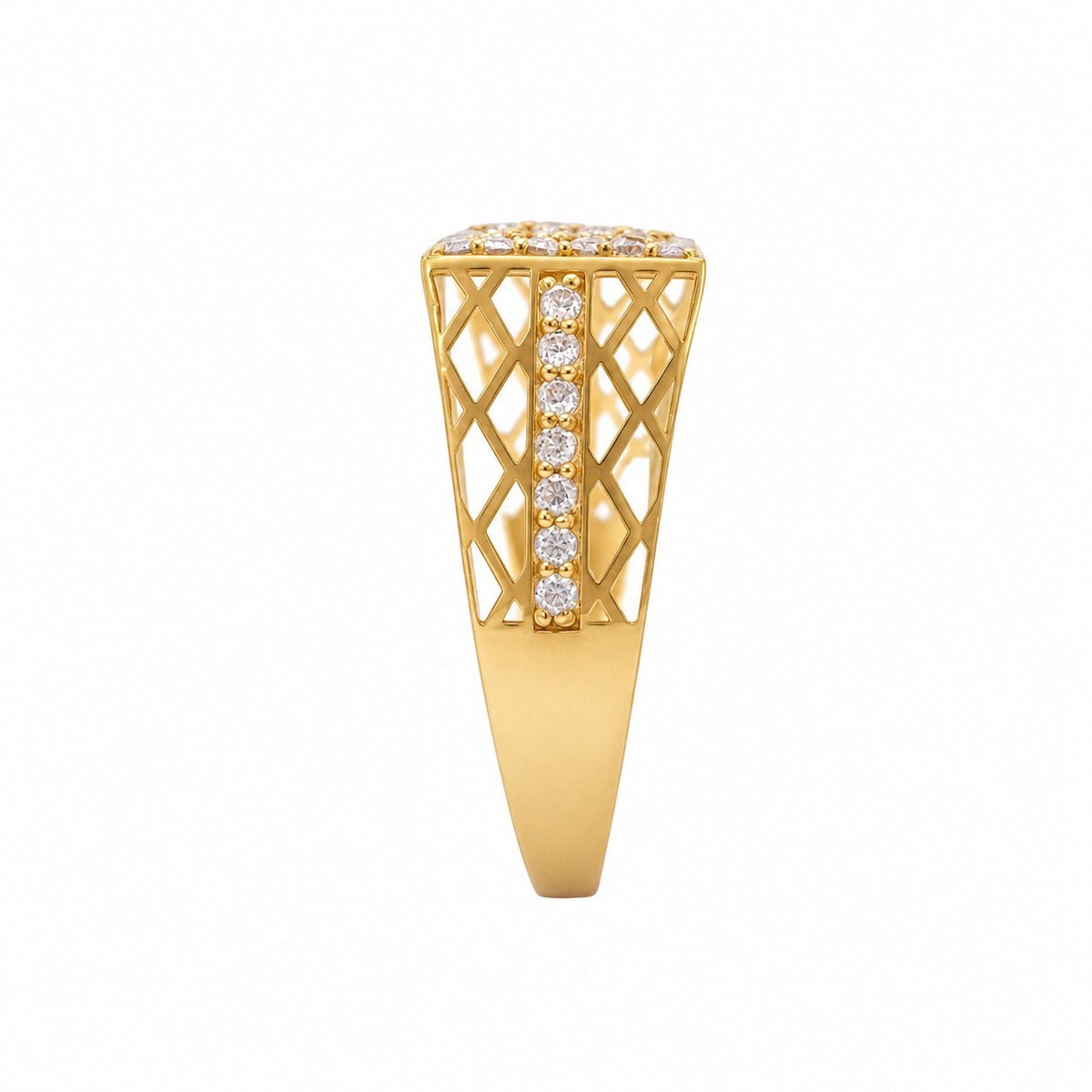 22ct Yellow Gold Cubic Zirconia Signet Ring Cluster Set Lattice Shoulders