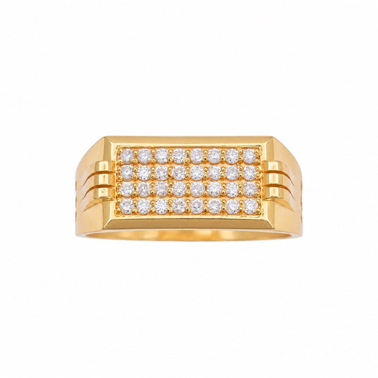 22ct Yellow Gold Cubic Zirconia Signet Ring Cluster Set Triple Groove Shoulders