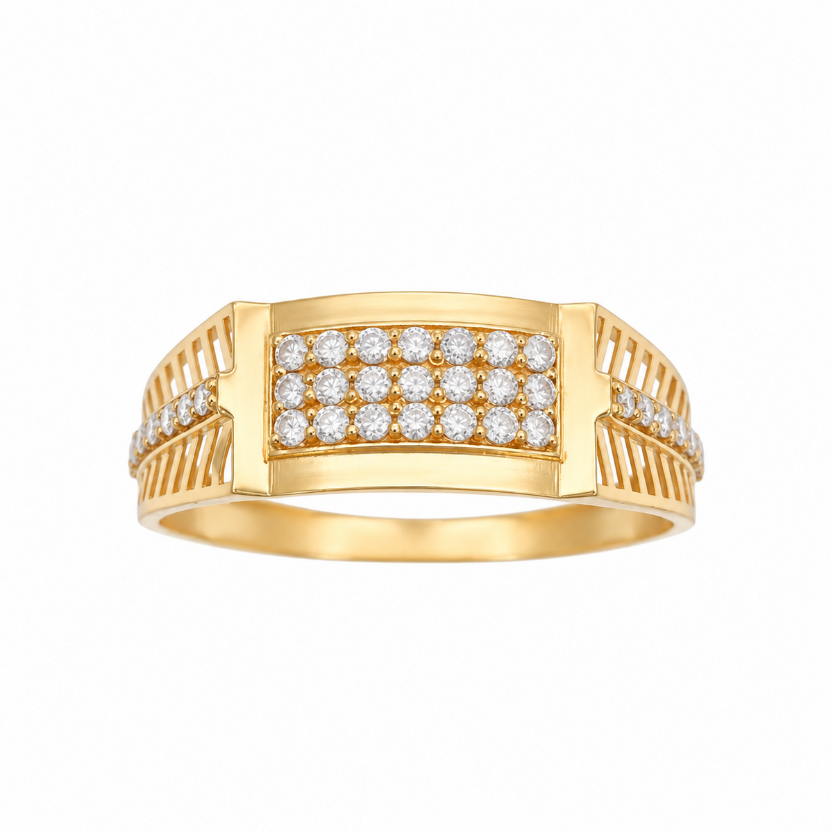 22ct Yellow Gold Cubic Zirconia Ring Cluster Set Fluted Openwork Shoulders