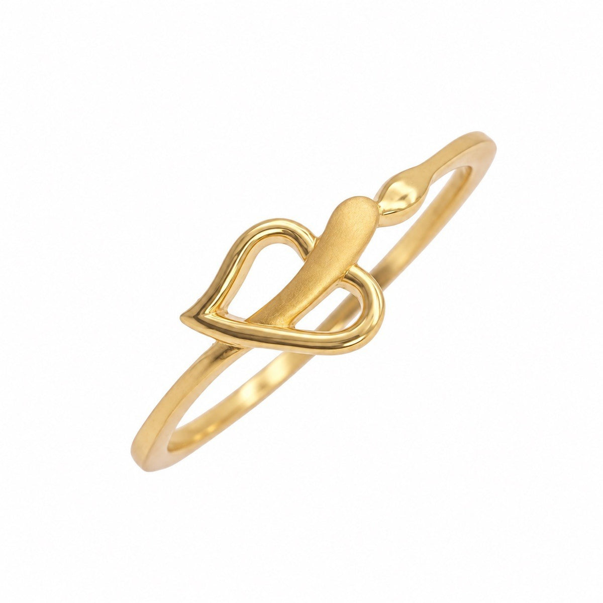 22ct Yellow Gold Open Heart Ring Matte & Polished Finish Detail