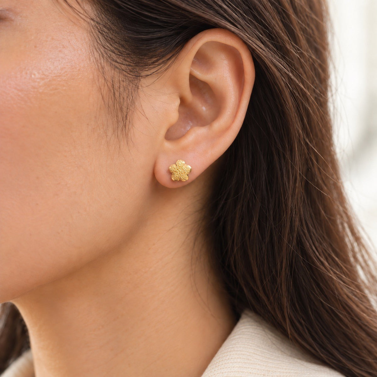 22ct Yellow Gold Flower Stud Earrings Textured Frosted Finish