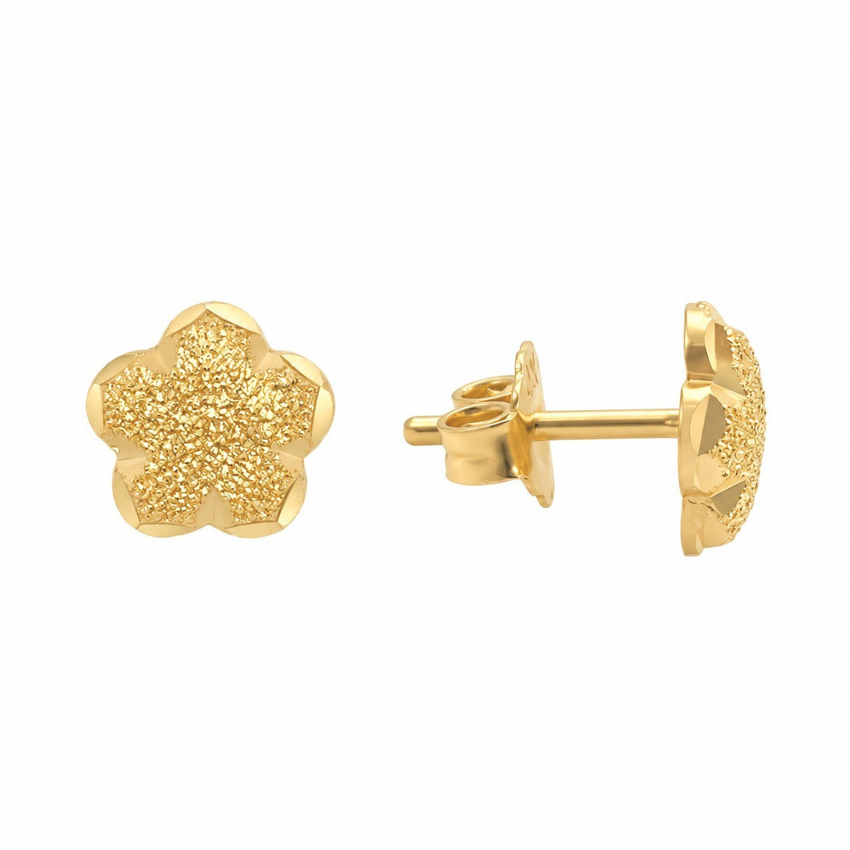 22ct Yellow Gold Flower Stud Earrings Textured Frosted Finish