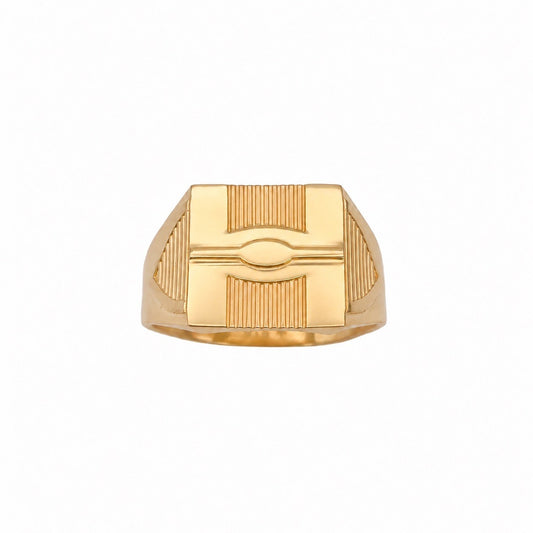 22ct Yellow Gold Geometric Signet Ring Ribbed Fluted Design