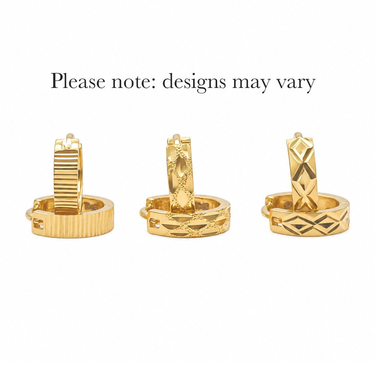 22ct Yellow Gold Patterned Huggie Hoop Earrings 8mm Kids & Adults