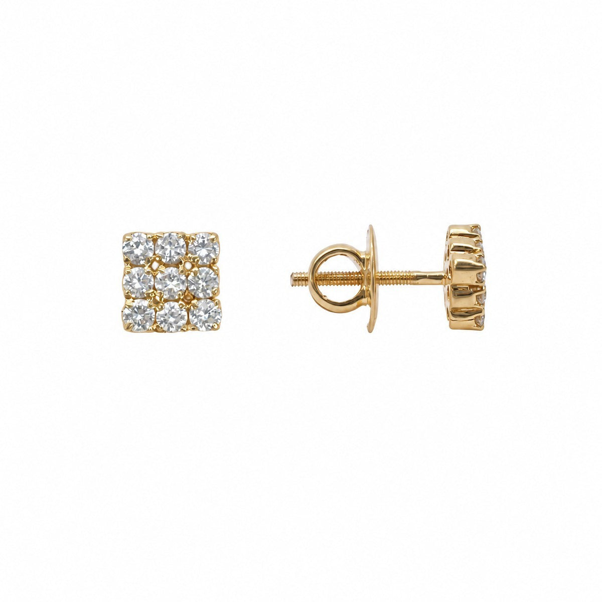 18ct Yellow Gold Natural Diamond Square Cluster Stud Earrings 0.30ct