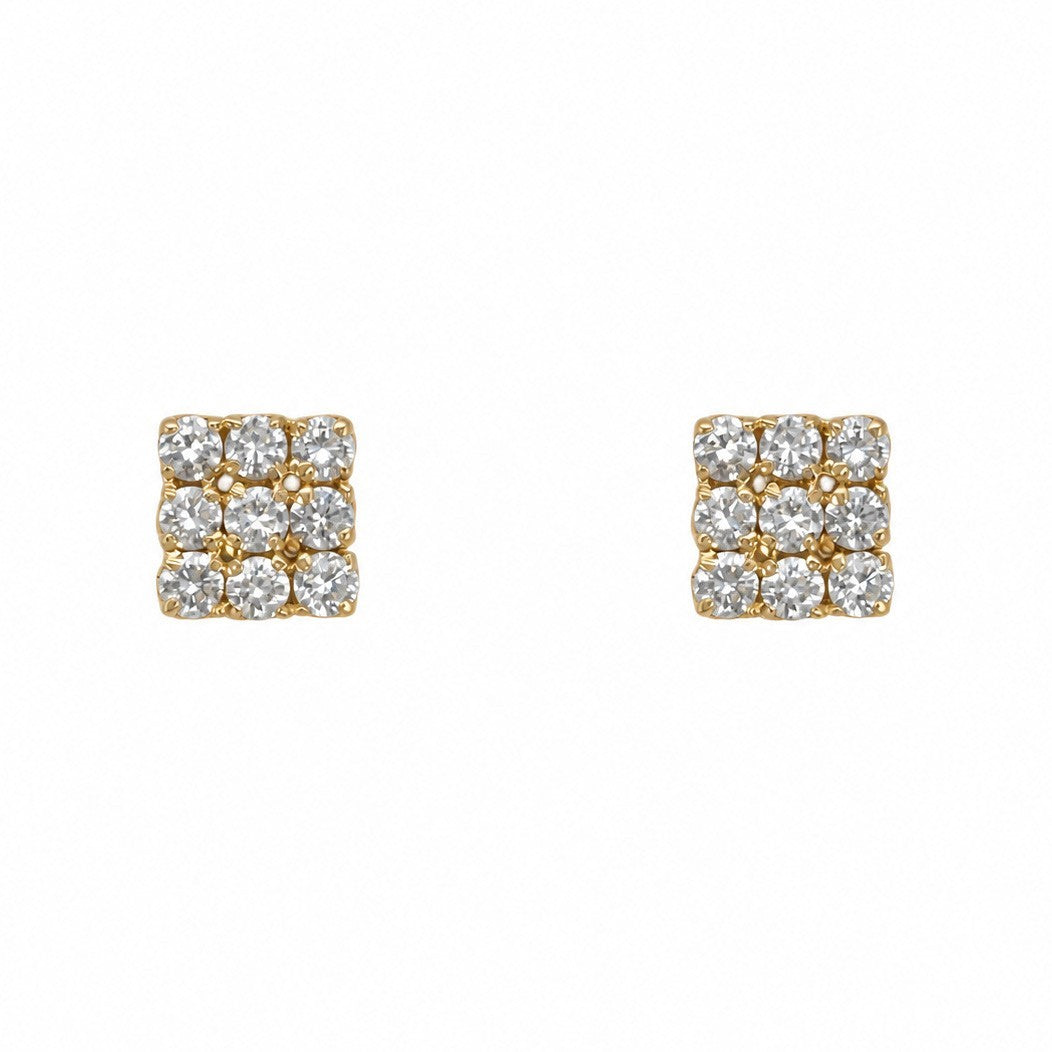 18ct Yellow Gold Natural Diamond Square Cluster Stud Earrings 0.30ct
